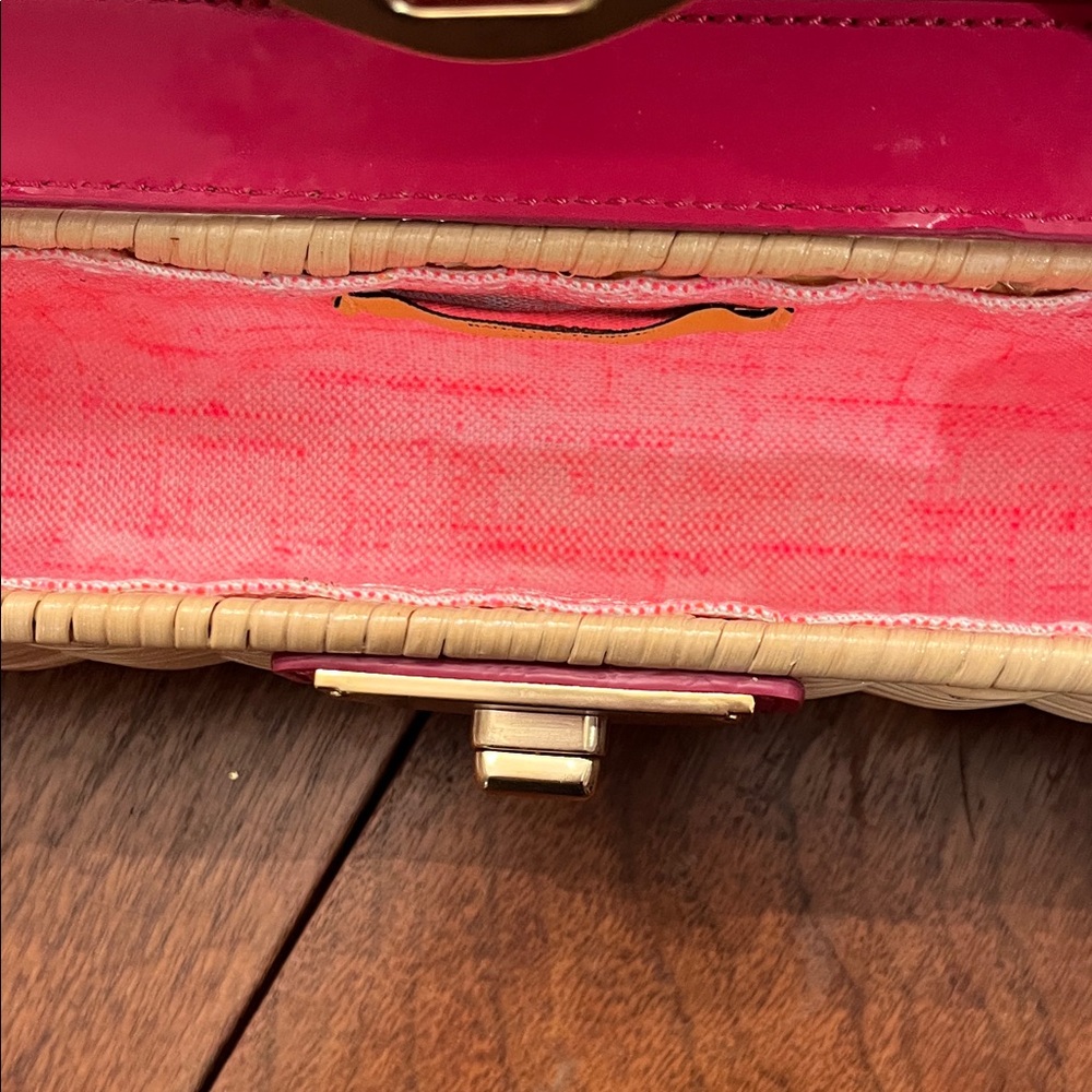 Banana Republic Woven Straw Clutch with Pink Trim and Gold Hardware - Picture 3 of 4